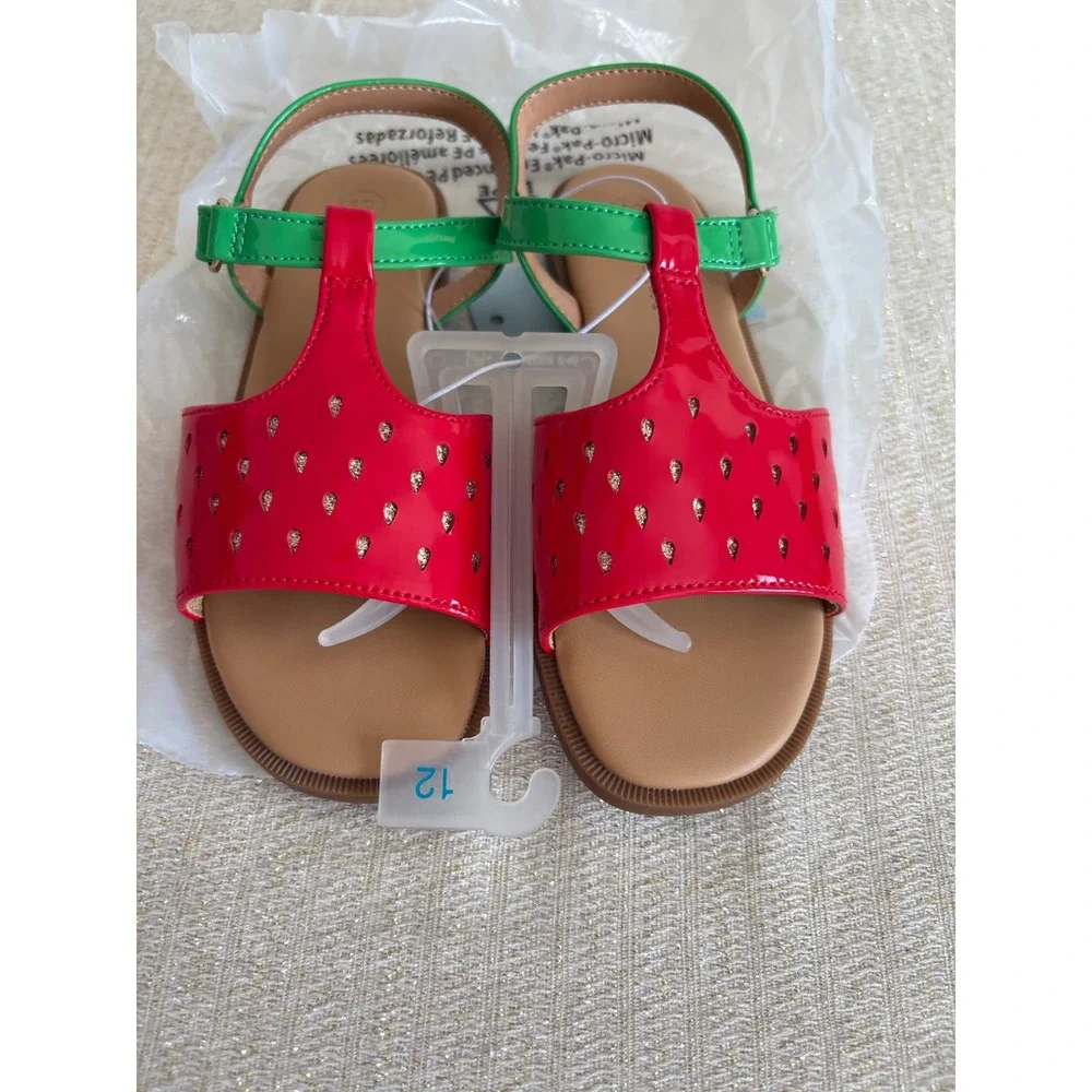 Cat & Jack‎ Strawberry Sandals Kids Size 12 Red Green NEW Fruit T-Strap Shoes